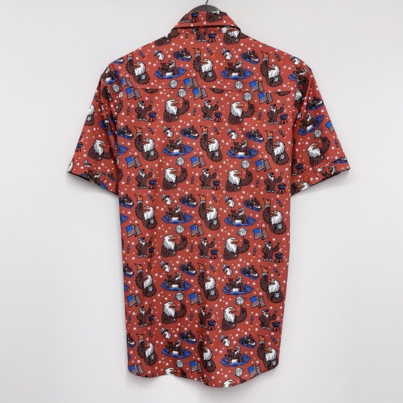 RSVLTS Mens Size Medium Button Down S/S Rust Red Shirt Grills Chills & Bills euc - Picture 4 of 6